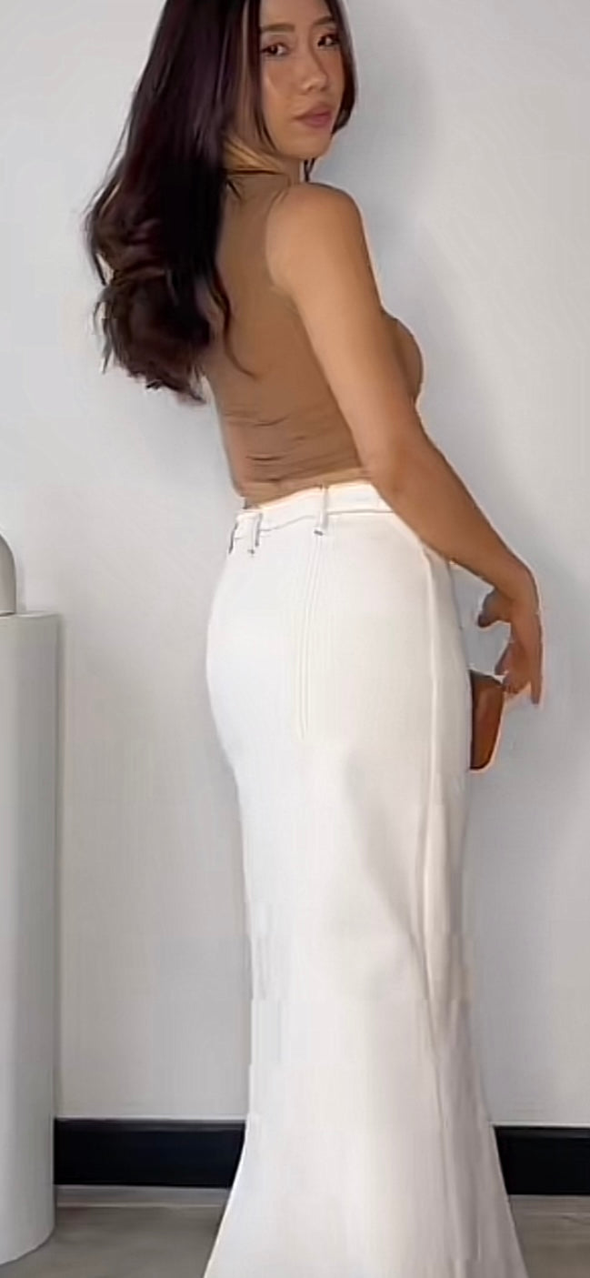Delaney Denim Maxi Skirt White