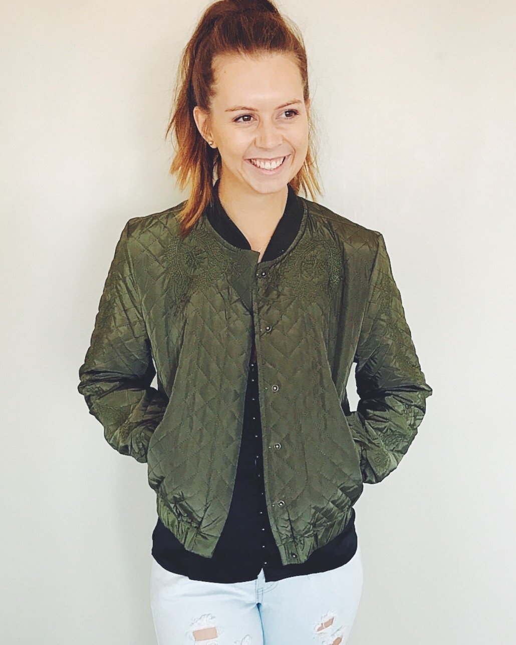 Bombed Out Khaki Bomber Jacket