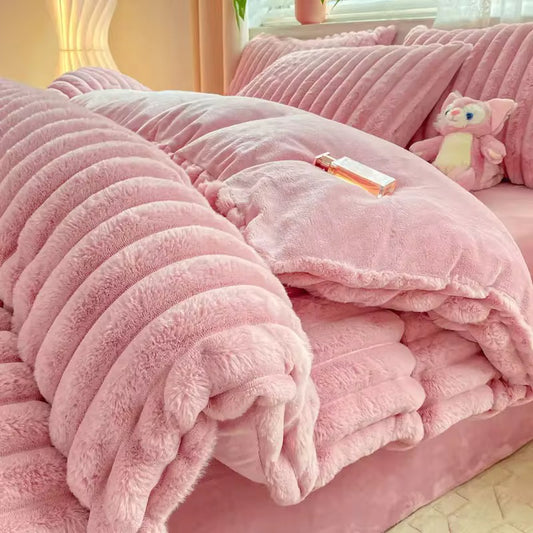 Gloriously soft faux fur feel and luxurious and perfect to snuggle up on and read a book in winter, made your bed and don’t want to jump under the covers, still feel like your in the clouds with the Charlottes Lux Quilt Cover Set

Set Includes

Quilt cover 200cm x 230cm

Flat Sheet 230cm x 250cm 

2 x Pillow Case 48cm x 74cm 
