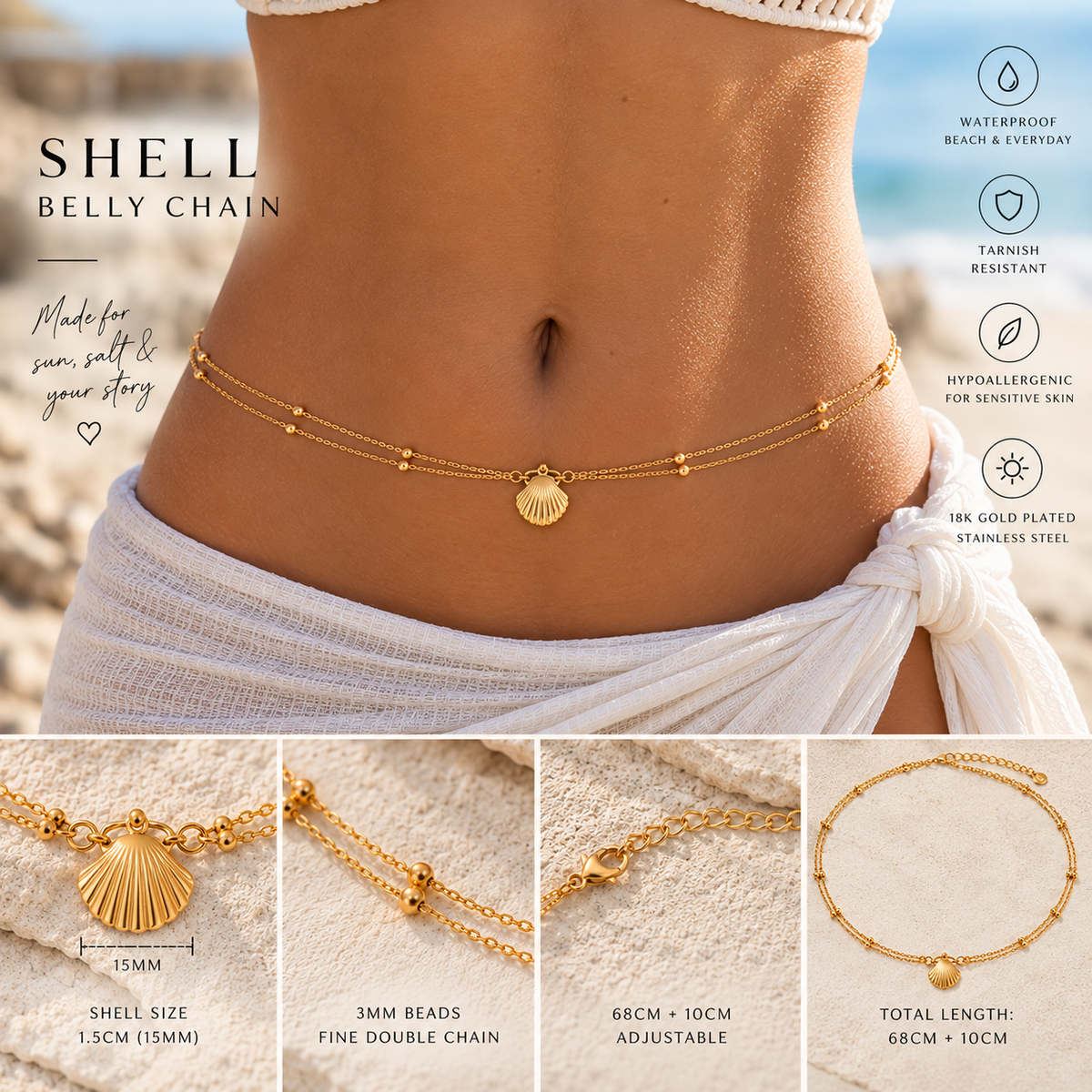 Scallop Shell Belly Chain