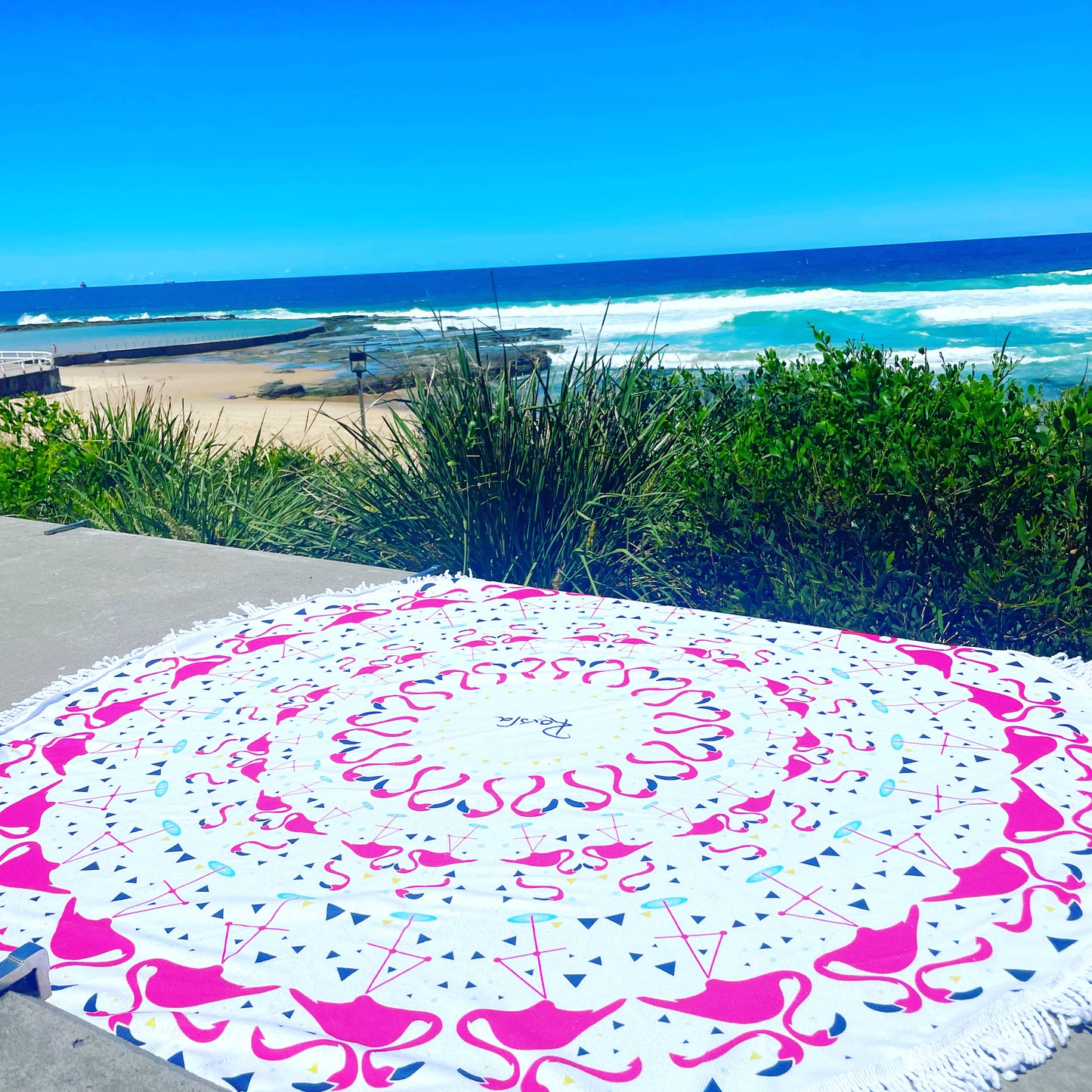 Flamingo Frenzy Round Towel
