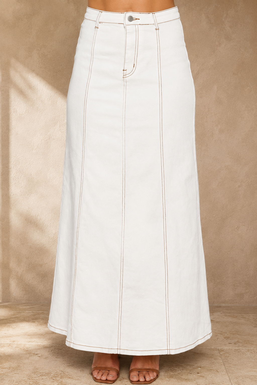 Delaney Denim Maxi Skirt White