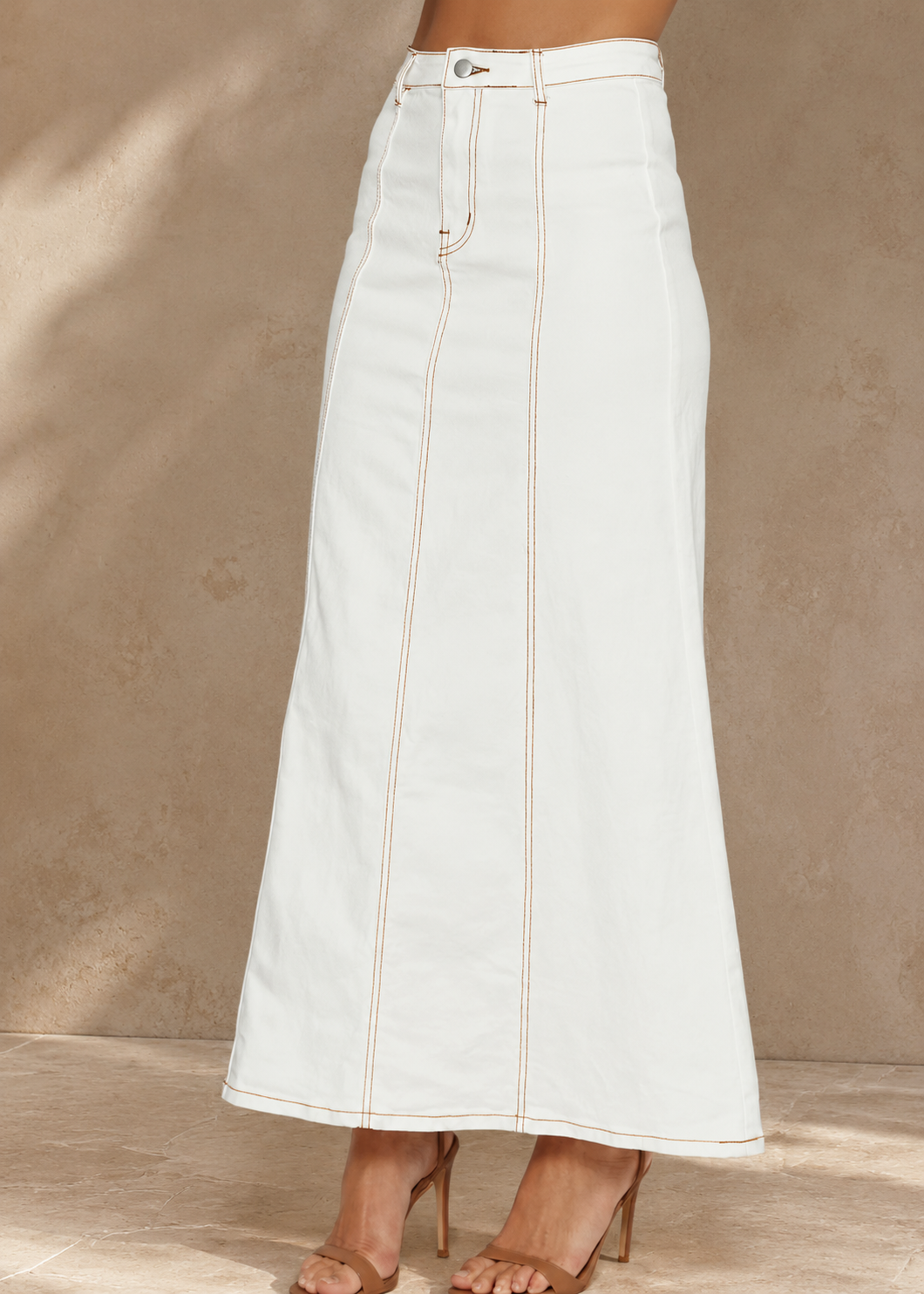 Delaney Denim Maxi Skirt White